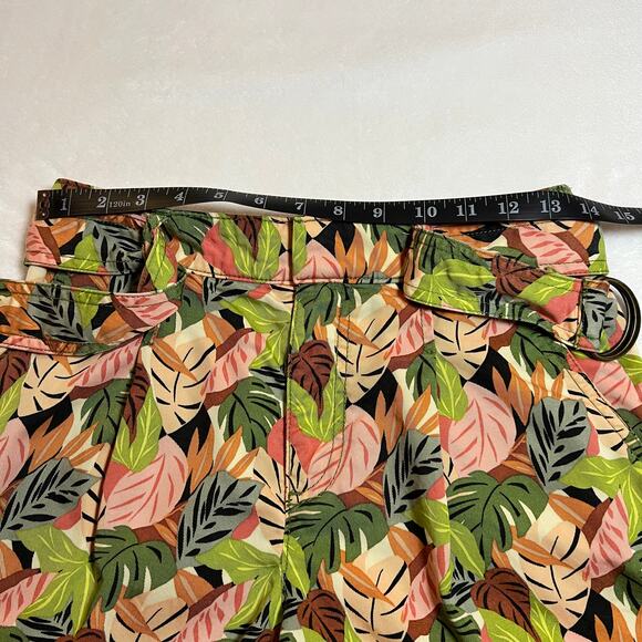 LOFT High Rise Palm Leaf Print Pleated Shorts w/ Belt Size X-Small Colorful - Picture 9 of 11